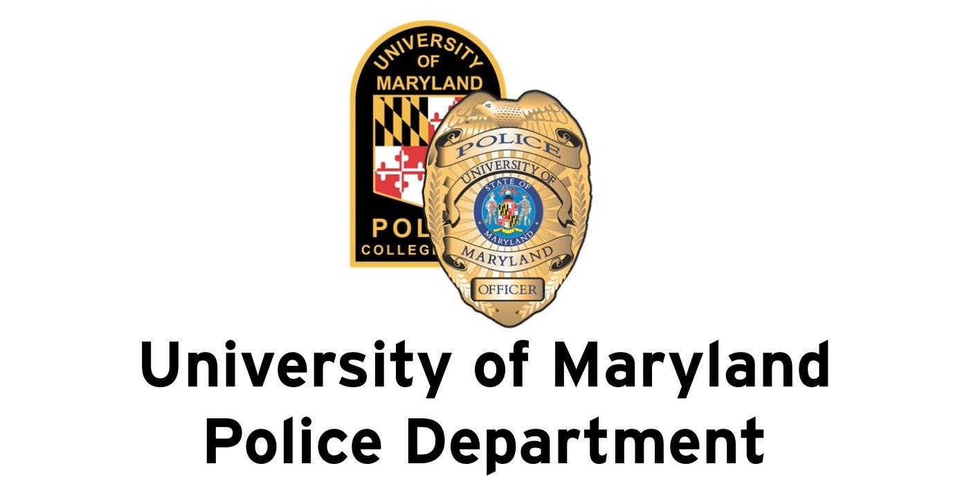 University of Maryland Police Department with department patch and badge logo above text.